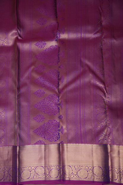Teal Blue & Magenta Pure Kanchipuram Silk Saree with Gold Zari Border | Silk Mark Certified