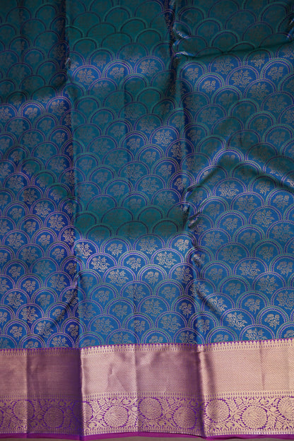 Teal Blue & Magenta Pure Kanchipuram Silk Saree with Gold Zari Border | Silk Mark Certified