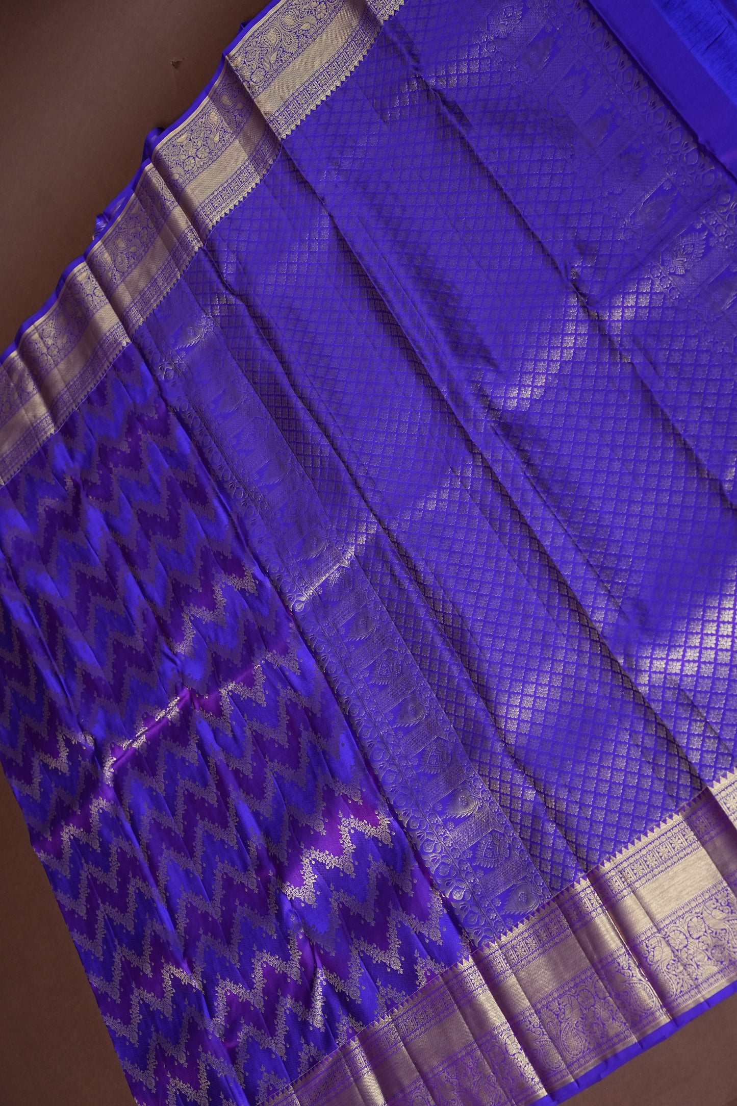 Royal Violet Pure Kanchipuram Silk Saree with Antique Gold Zari Weaving | Silk Mark Certified