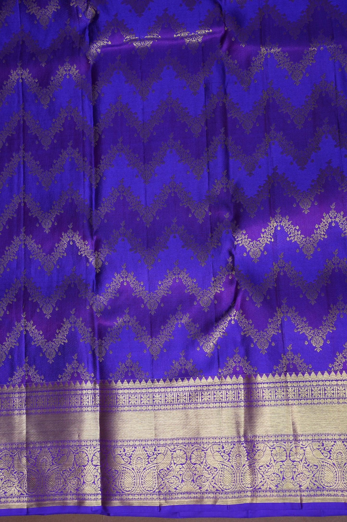 Royal Violet Pure Kanchipuram Silk Saree with Antique Gold Zari Weaving | Silk Mark Certified
