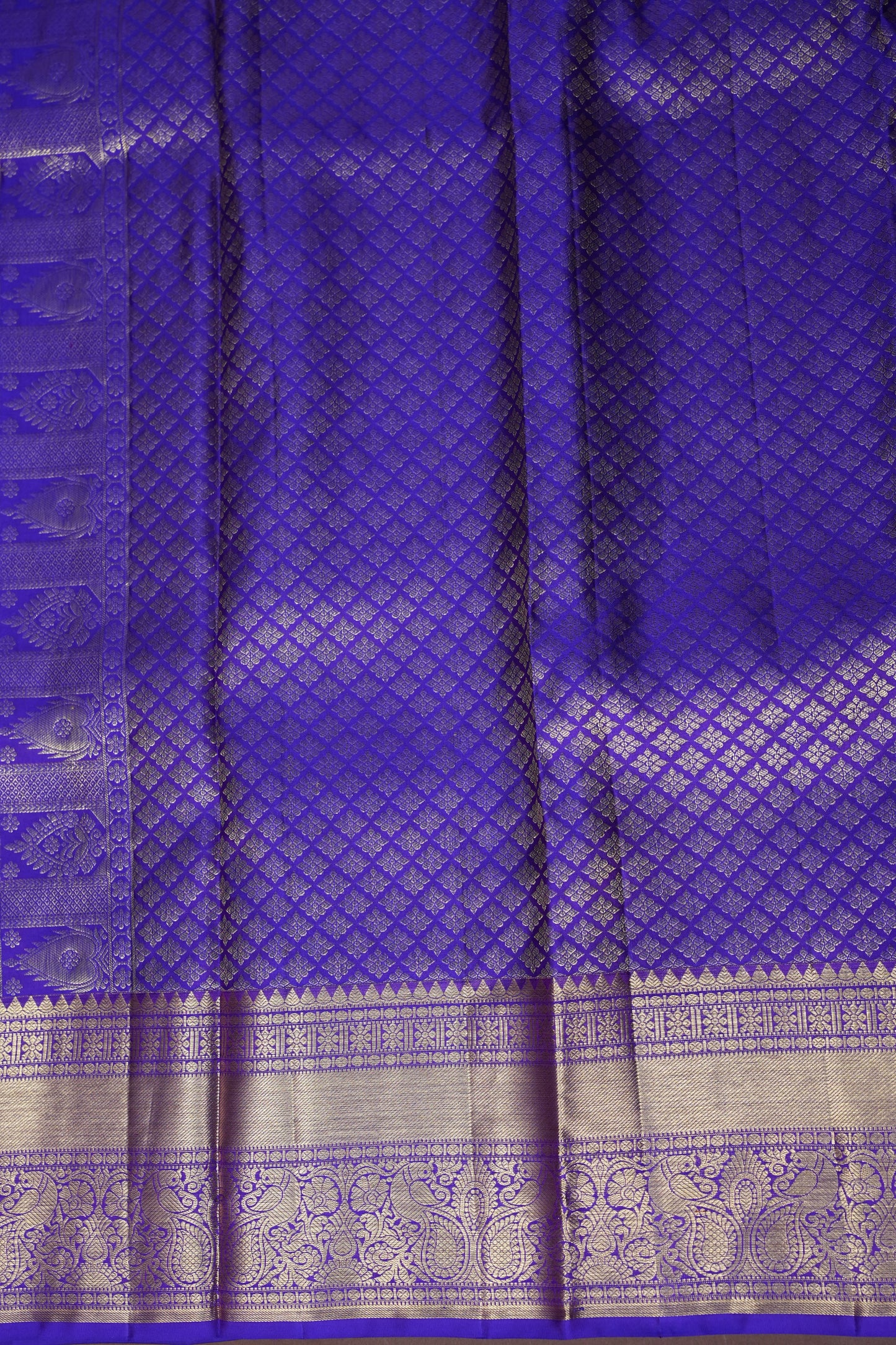 Royal Violet Pure Kanchipuram Silk Saree with Antique Gold Zari Weaving | Silk Mark Certified