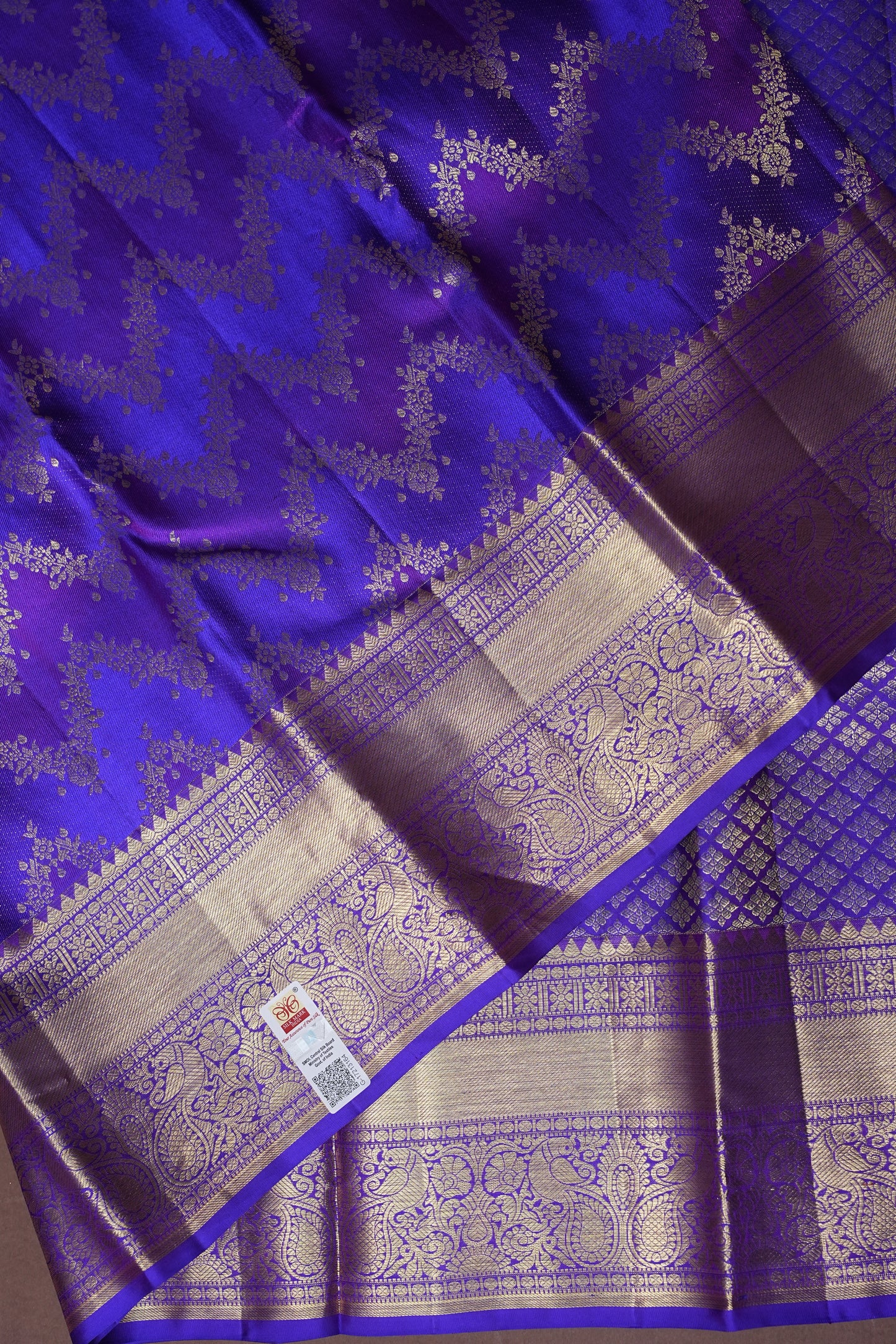 Royal Violet Pure Kanchipuram Silk Saree with Antique Gold Zari Weaving | Silk Mark Certified