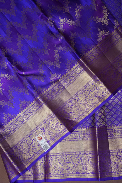 Royal Violet Pure Kanchipuram Silk Saree with Antique Gold Zari Weaving | Silk Mark Certified