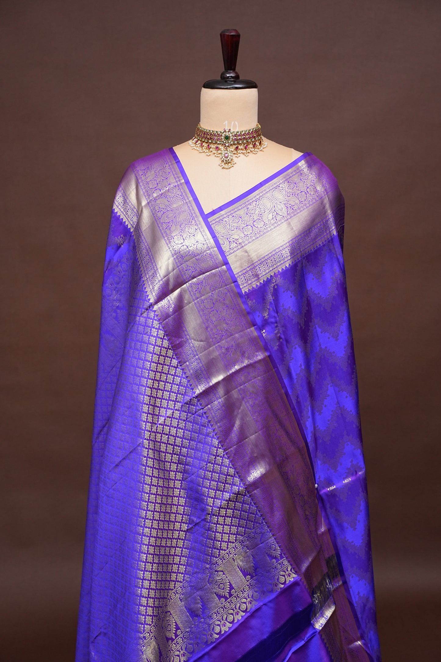 Royal Violet Pure Kanchipuram Silk Saree with Antique Gold Zari Weaving | Silk Mark Certified