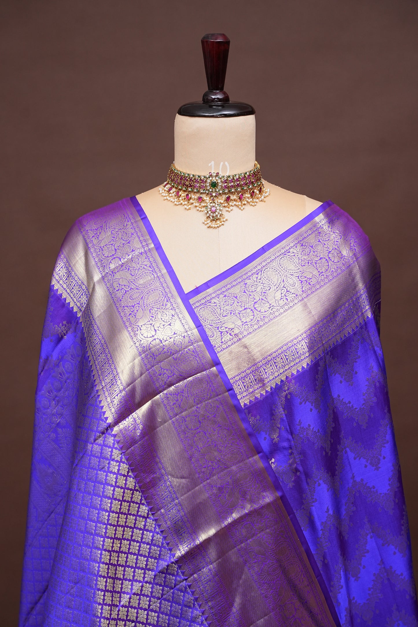 Royal Violet Pure Kanchipuram Silk Saree with Antique Gold Zari Weaving | Silk Mark Certified
