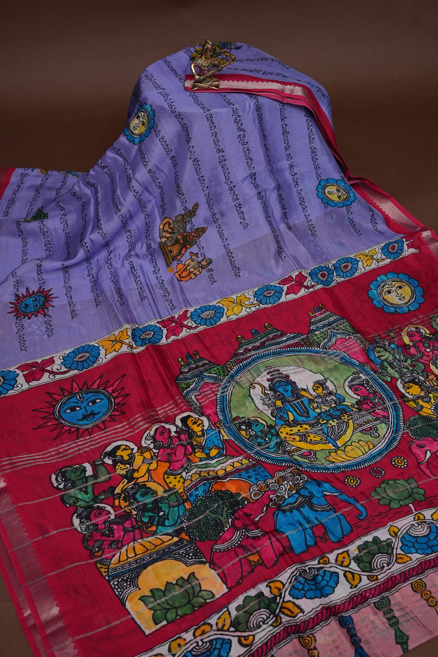 Mangalagiri Printed Silk Saree - Lavender & Rani Pink