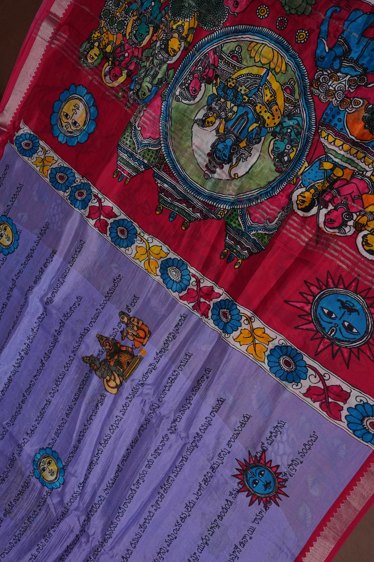 Mangalagiri Printed Silk Saree - Lavender & Rani Pink