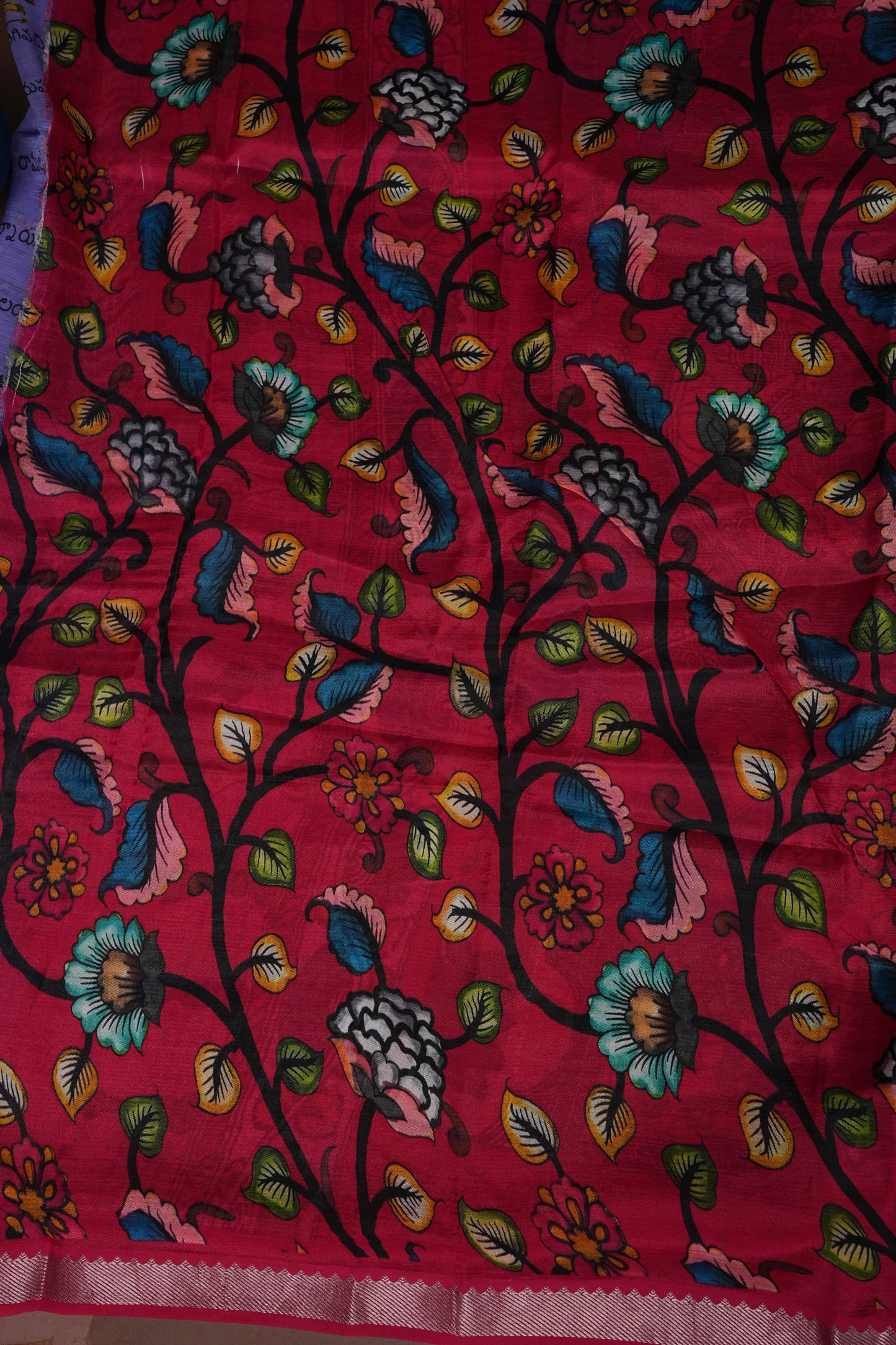 Mangalagiri Printed Silk Saree - Lavender & Rani Pink