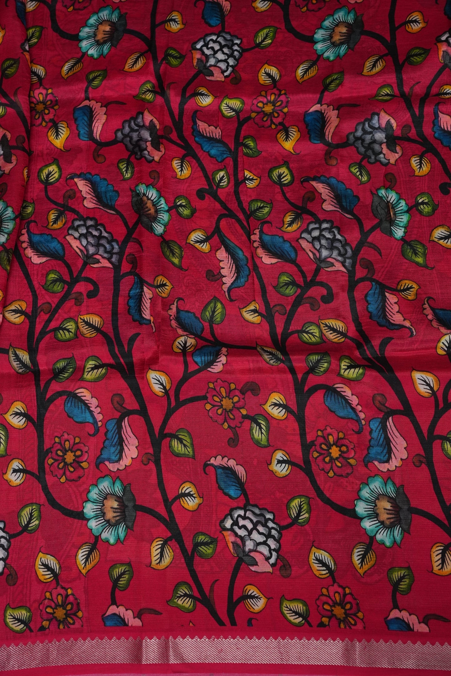 Mangalagiri Printed Silk Saree - Yellow & Rani Pink