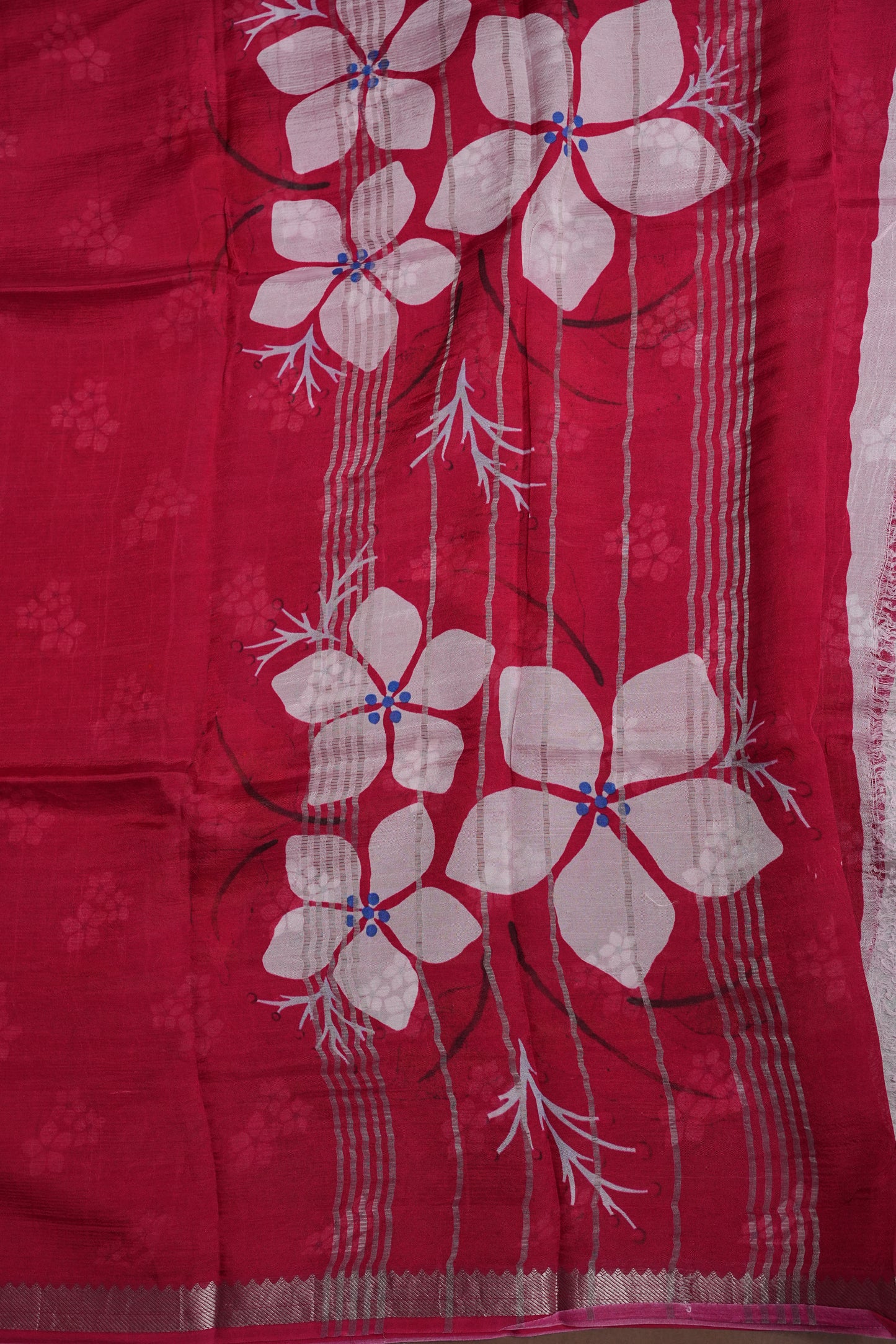 Mangalagiri Printed Silk Saree – Soft Pink & Coral Red