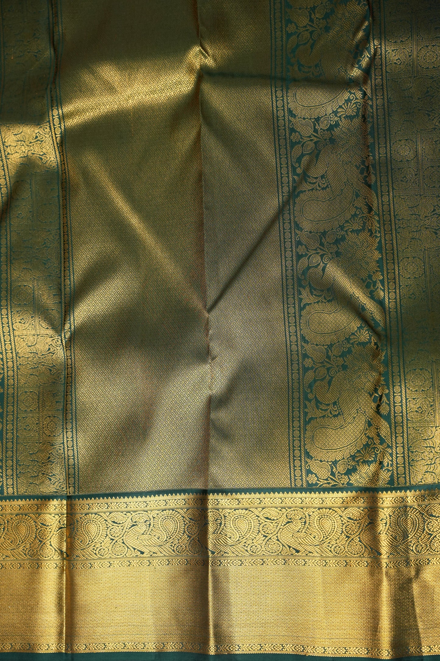 Sunshine Yellow & Bottle Green Pure Kanchipuram Silk Saree with Rich 2 Gram Gold Zari Weaving|Silk Mark Certified