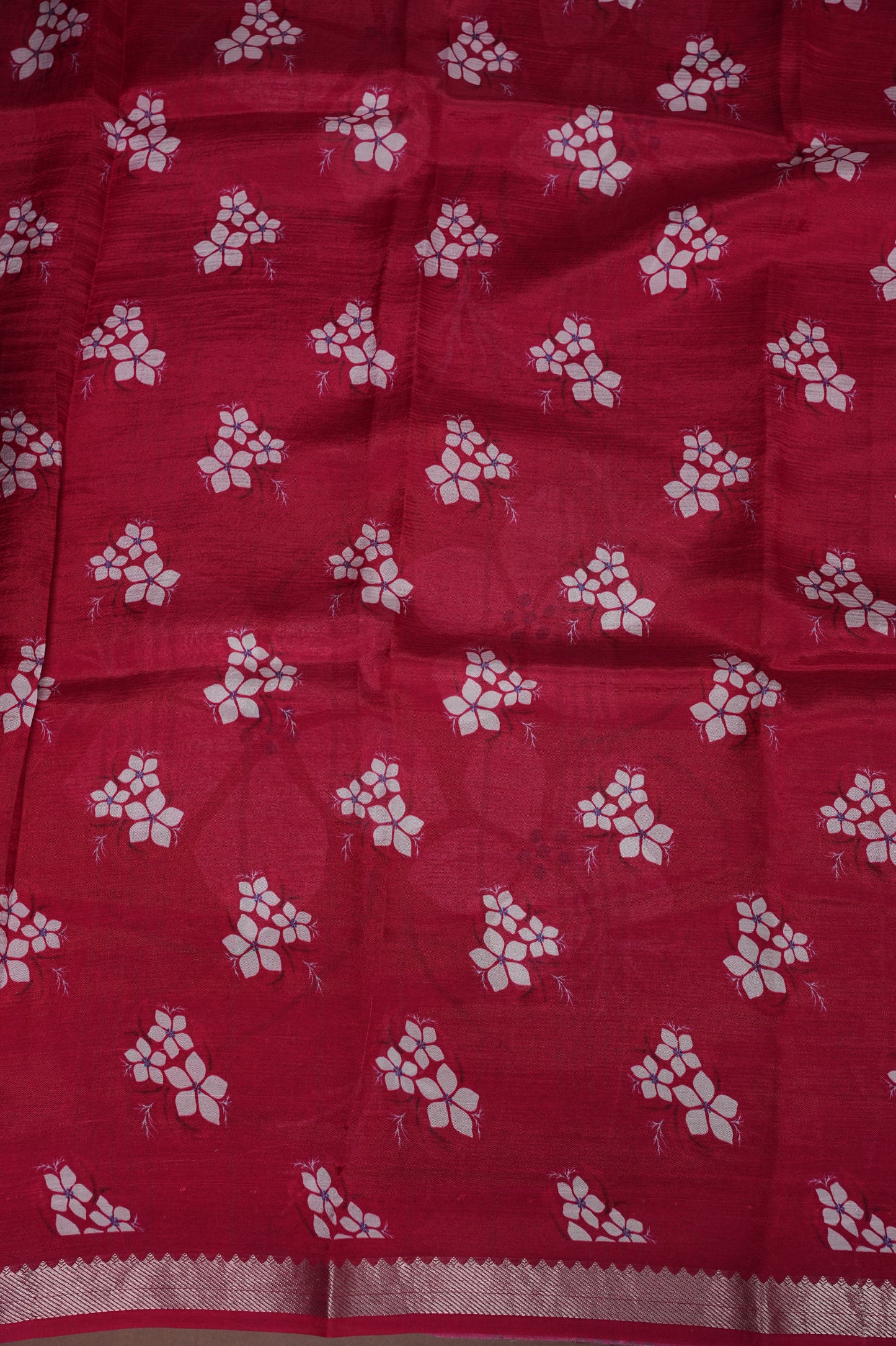 Mangalagiri Printed Silk Saree – Soft Pink & Coral Red