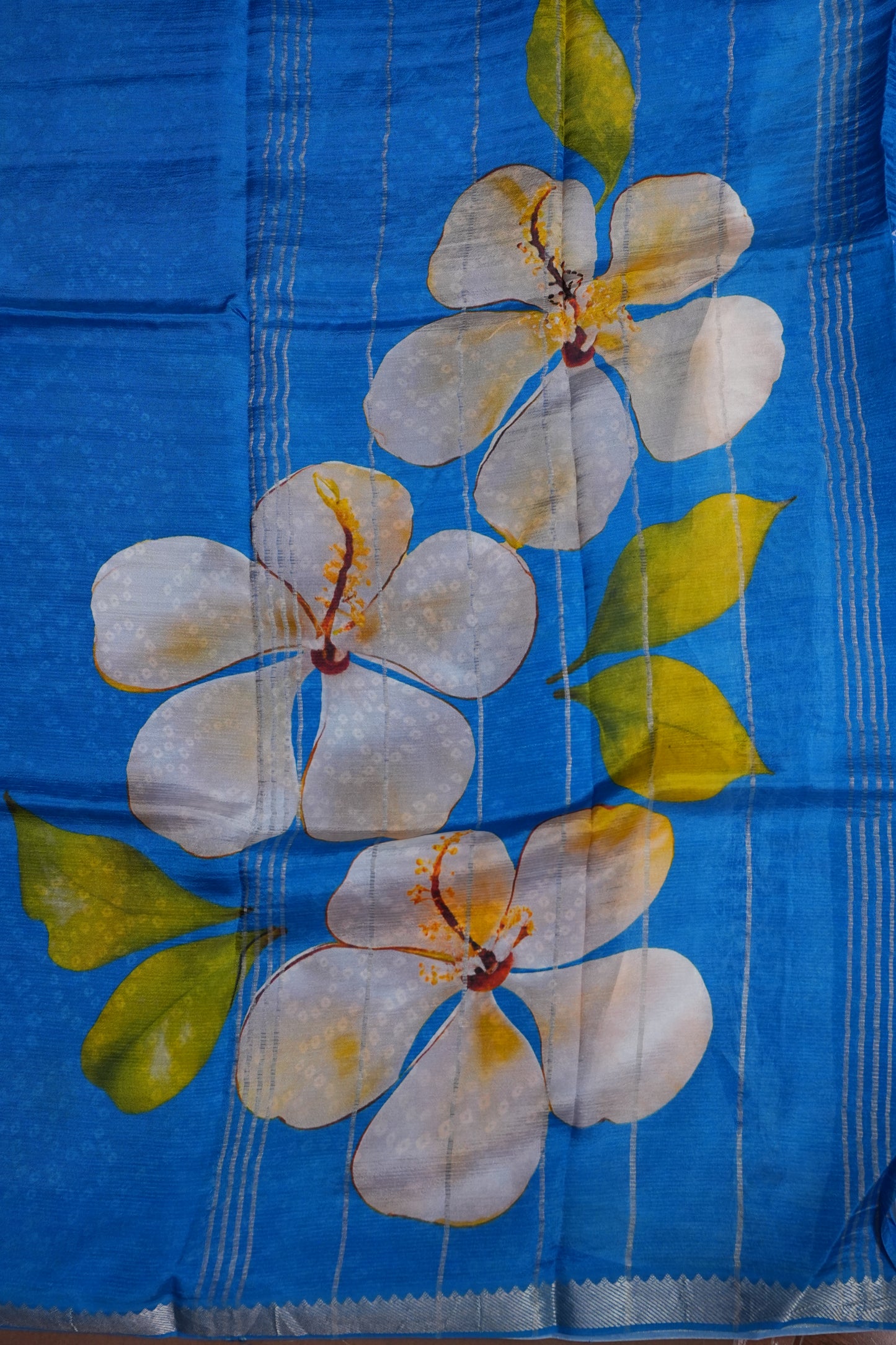 Mangalagiri Printed Silk Saree – Sky Blue & Dark Blue