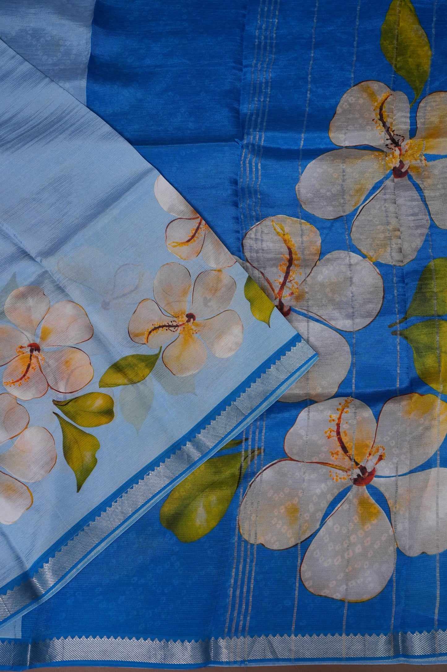 Mangalagiri Printed Silk Saree – Sky Blue & Dark Blue