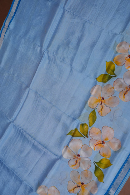 Mangalagiri Printed Silk Saree – Sky Blue & Dark Blue