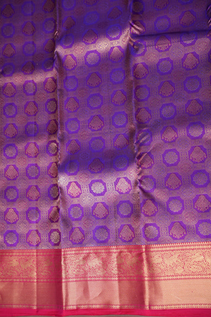 Royal Purple & Rani Pink Kanchipuram Silk Saree with Rich Gold Zari Weaving|Silk Mark Certified