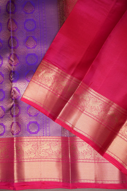 Royal Purple & Rani Pink Kanchipuram Silk Saree with Rich Gold Zari Weaving|Silk Mark Certified