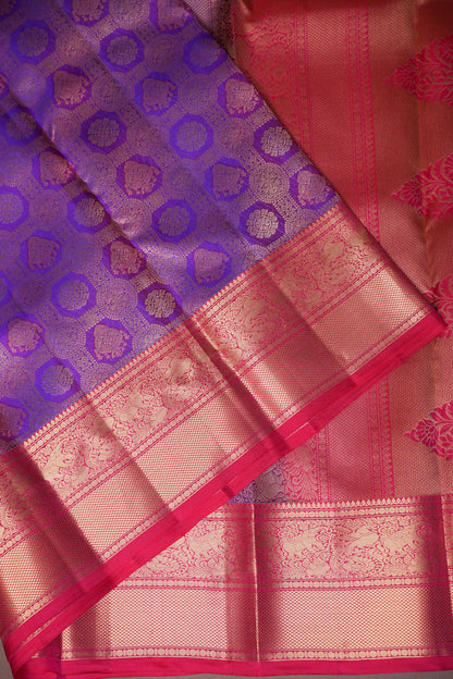 Royal Purple & Rani Pink Kanchipuram Silk Saree with Rich Gold Zari Weaving|Silk Mark Certified