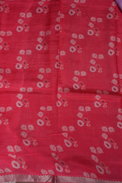 Mangalagiri Printed Silk Saree - Lavender Purple & Coral Red