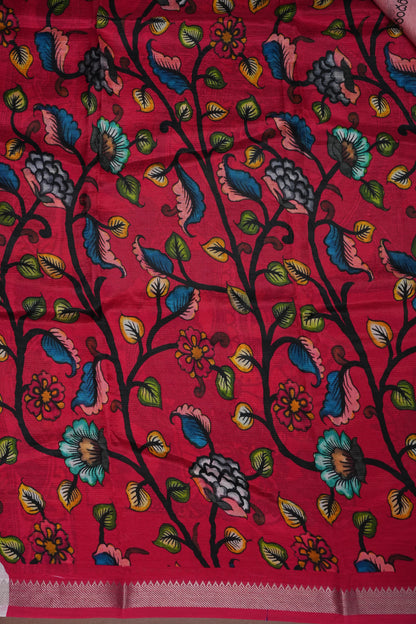 Mangalagiri Printed Silk Saree - Peach Pink & Rani Pink