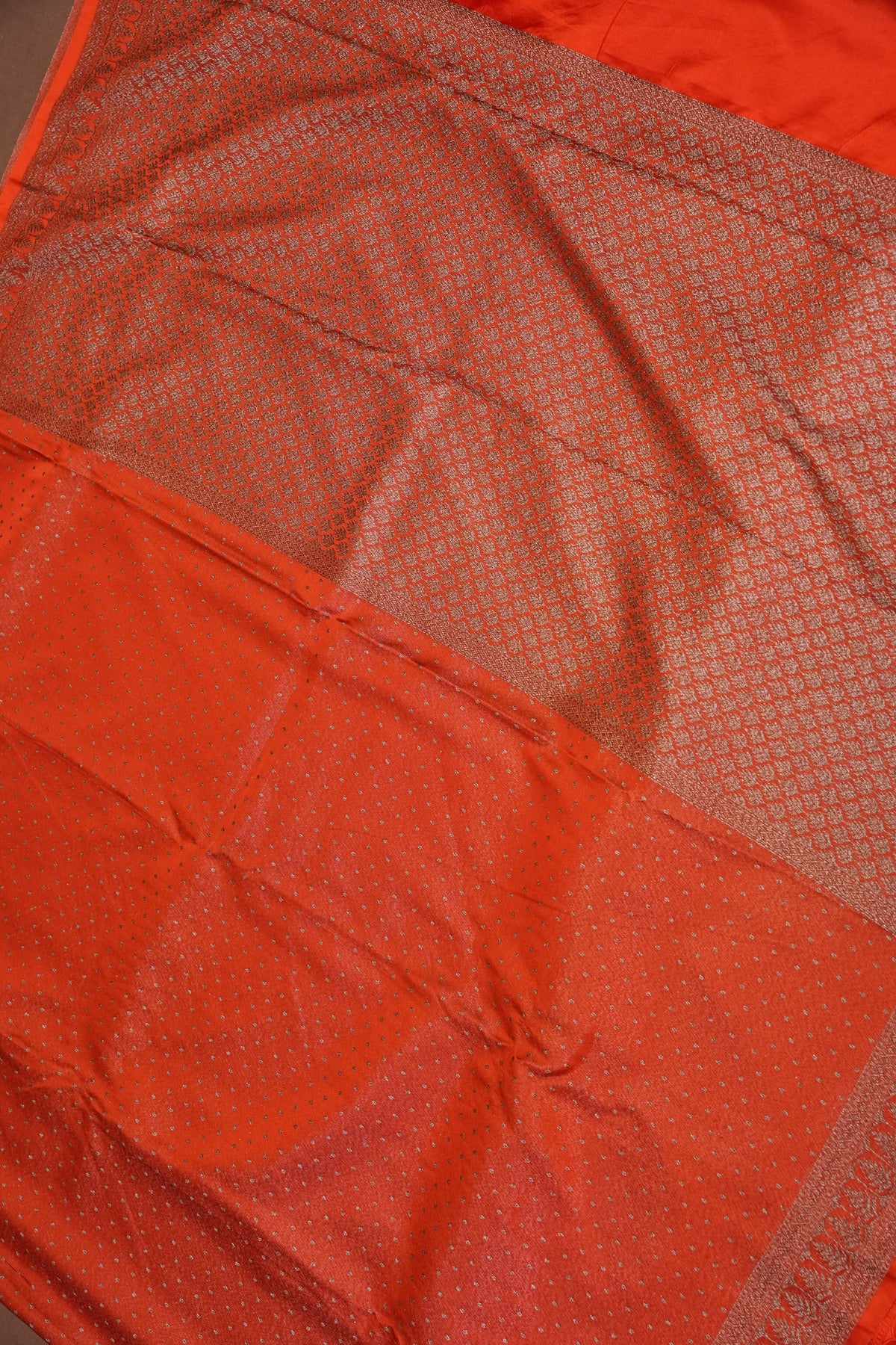 Satin Georgette Banarasi Saree with Antique Buttas & Border – Orange
