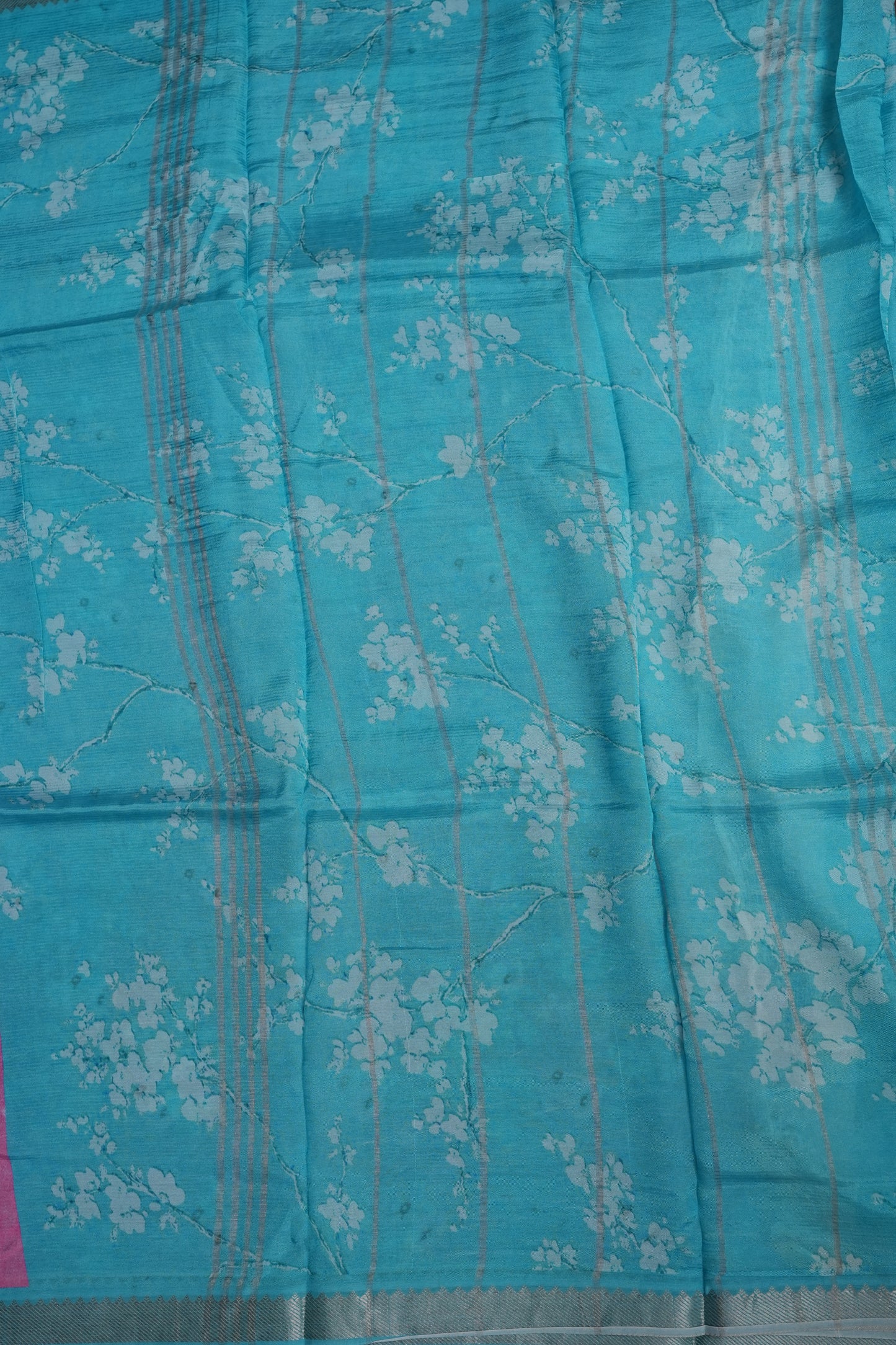 Mangalagiri Printed Silk Saree - Rose Pink & Aqua Blue