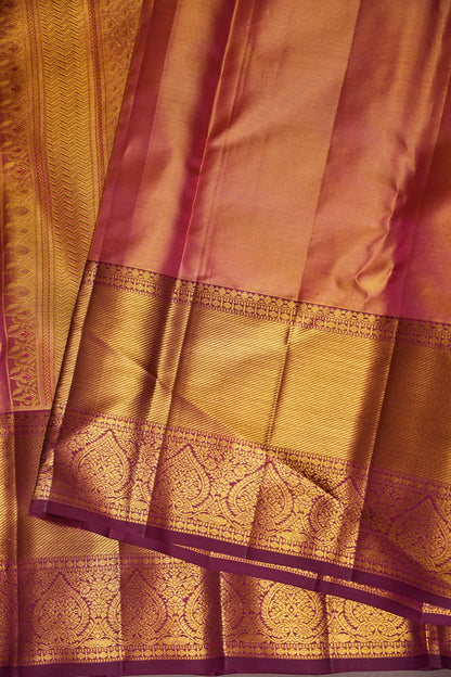 Gold & Maroon Pure Tissue Kanchipuram Silk Saree with Floral Brocade & Rich Gold Zari Border|Silk Mark Certified