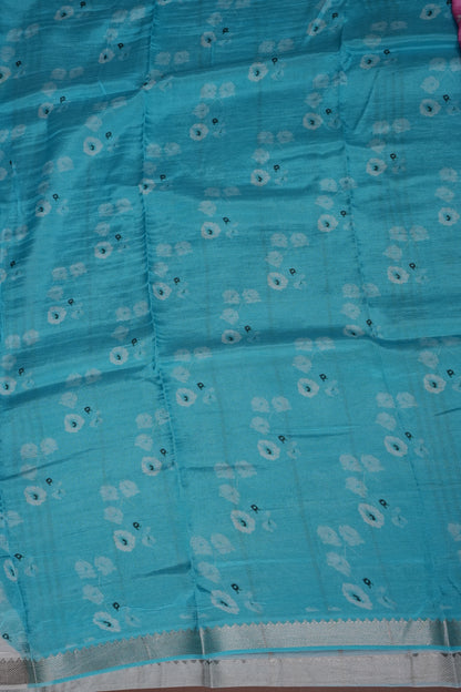 Mangalagiri Printed Silk Saree - Rose Pink & Aqua Blue
