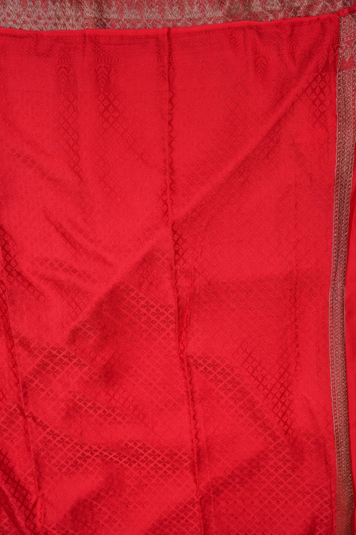 Satin Georgette Banarasi Saree with Antique Buttas & Border – Red