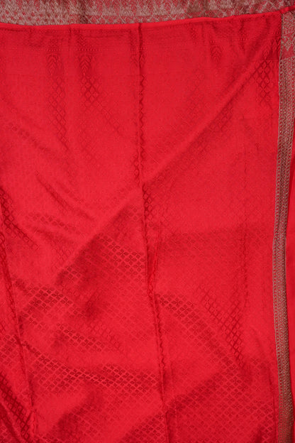 Satin Georgette Banarasi Saree with Antique Buttas & Border – Red