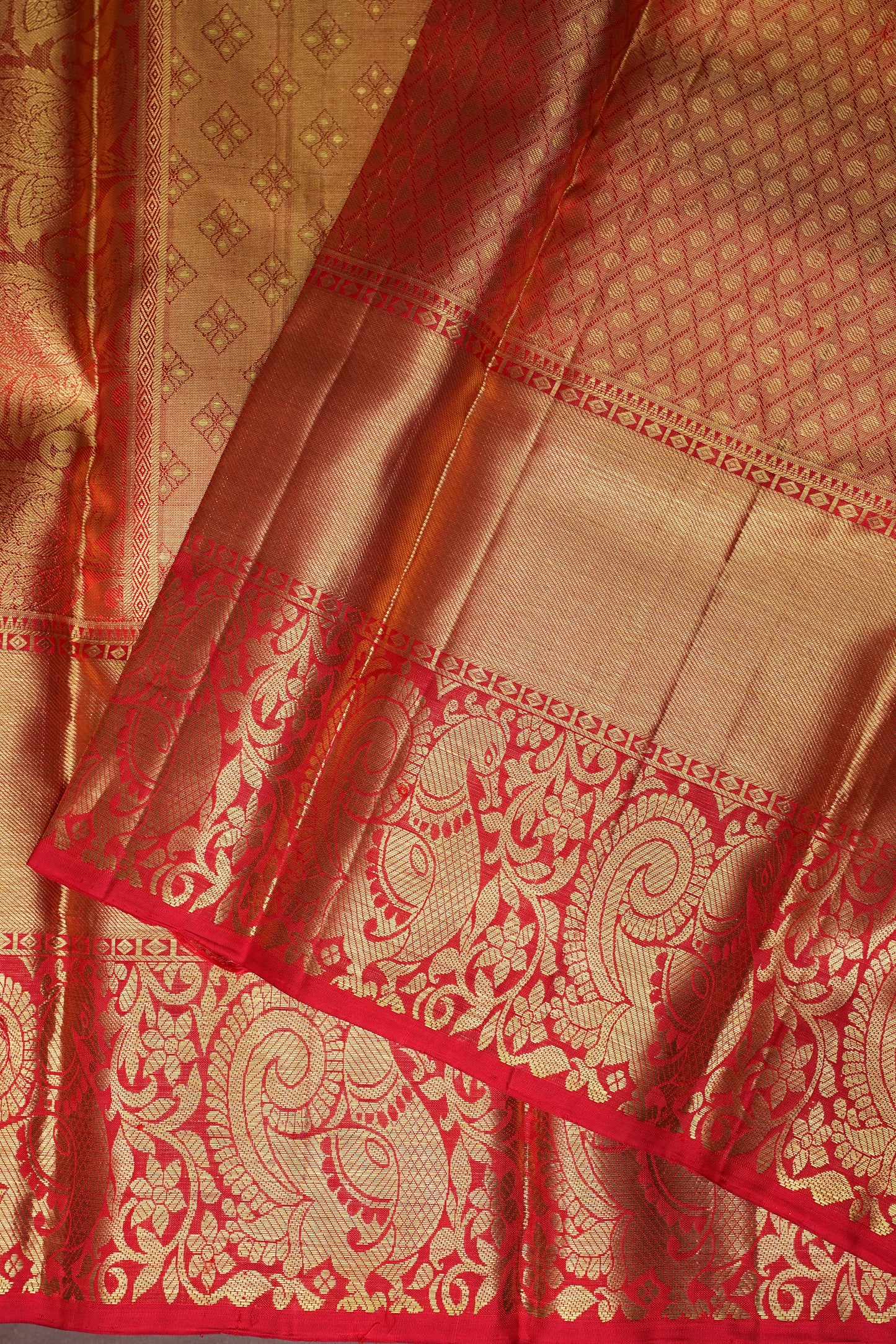 Pistachio Green & Red Pure Tissue Kanchipuram Silk Saree|Silk Mark Certified