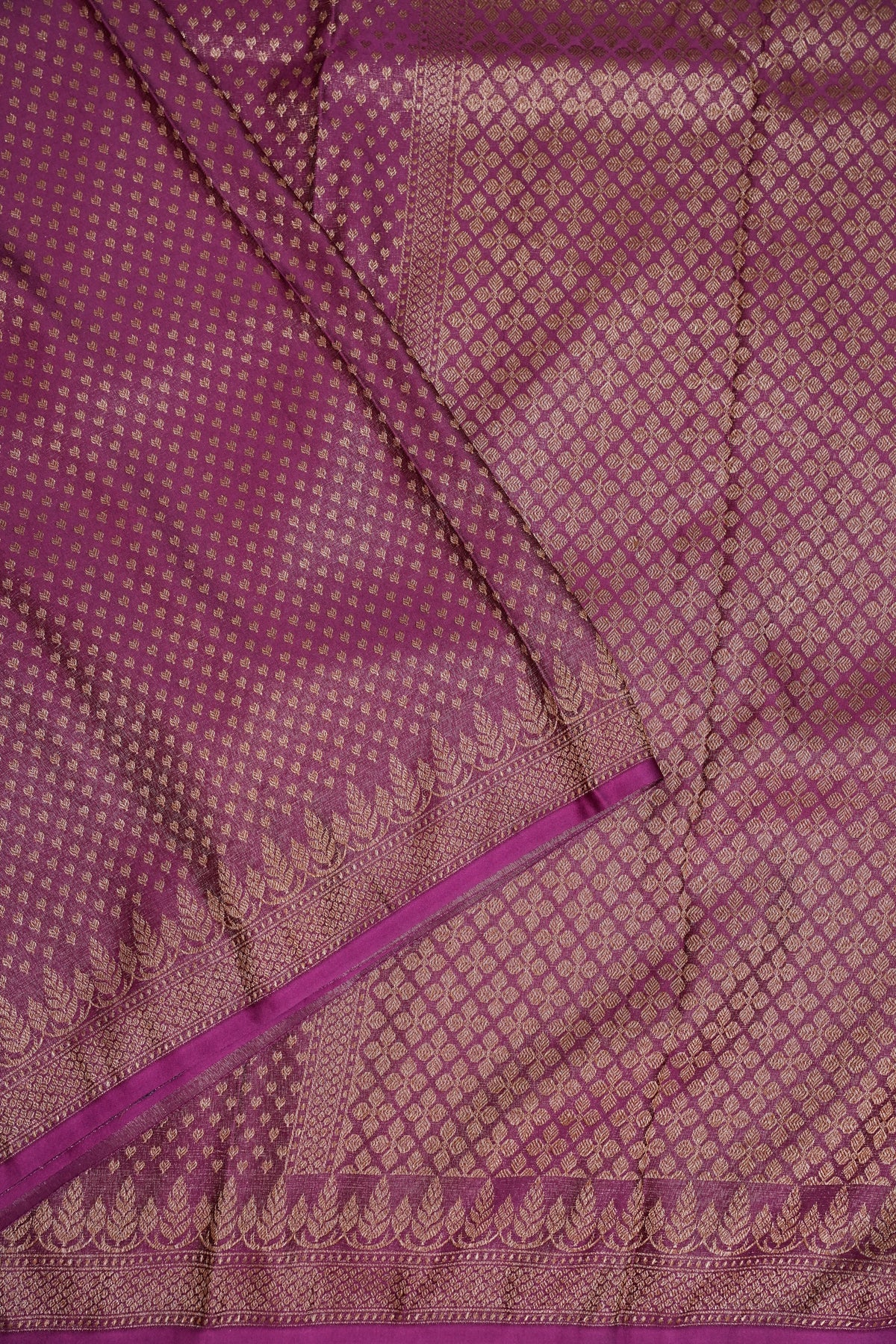 Satin Georgette Banarasi Saree with Antique Buttas & Border – Magenta
