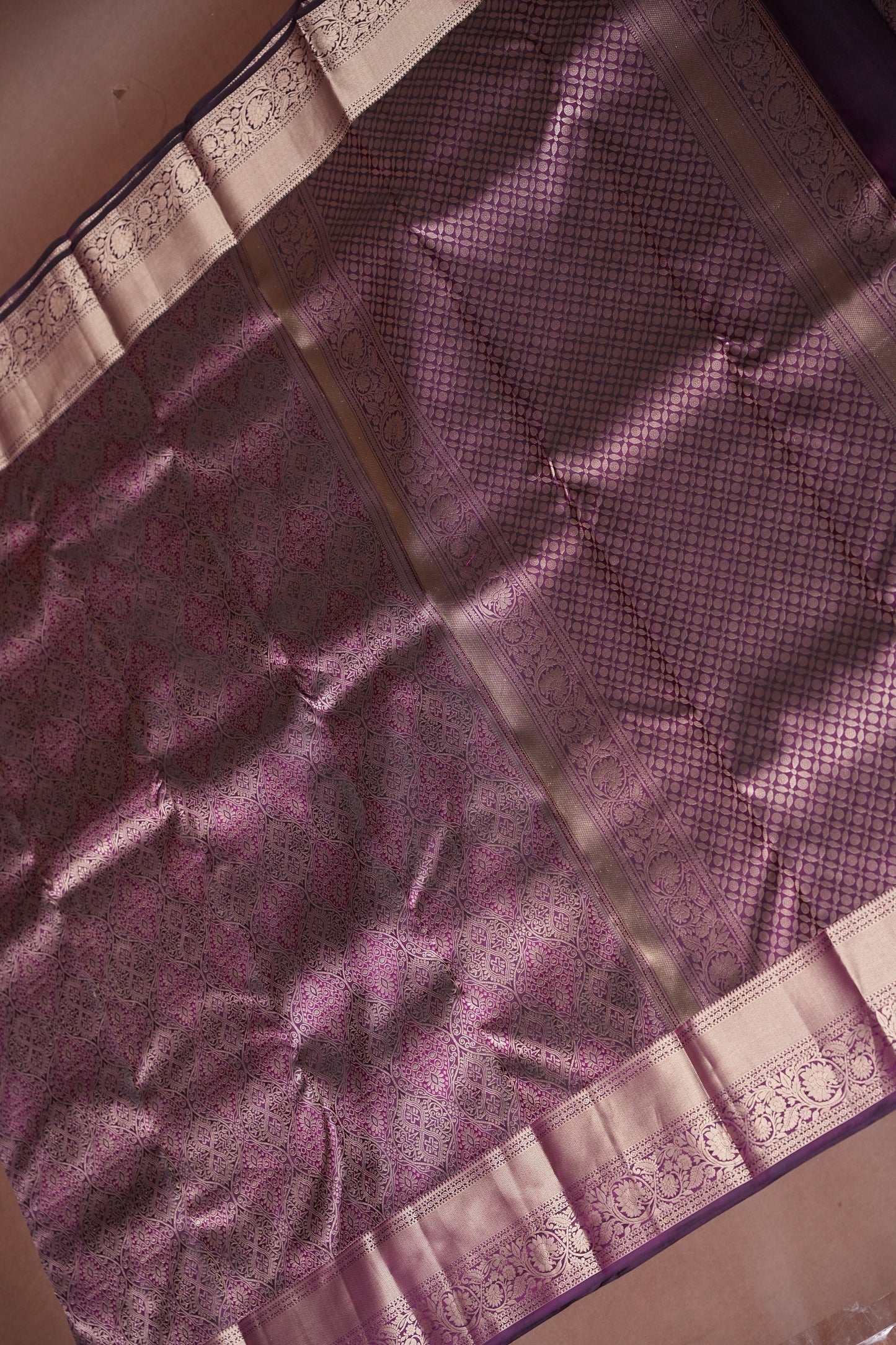 Mauve Purple Pure Kanchipuram Silk Saree with Gold Zari Weaving|Silk Mark Certified