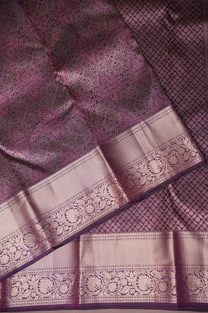 Mauve Purple Pure Kanchipuram Silk Saree with Gold Zari Weaving|Silk Mark Certified