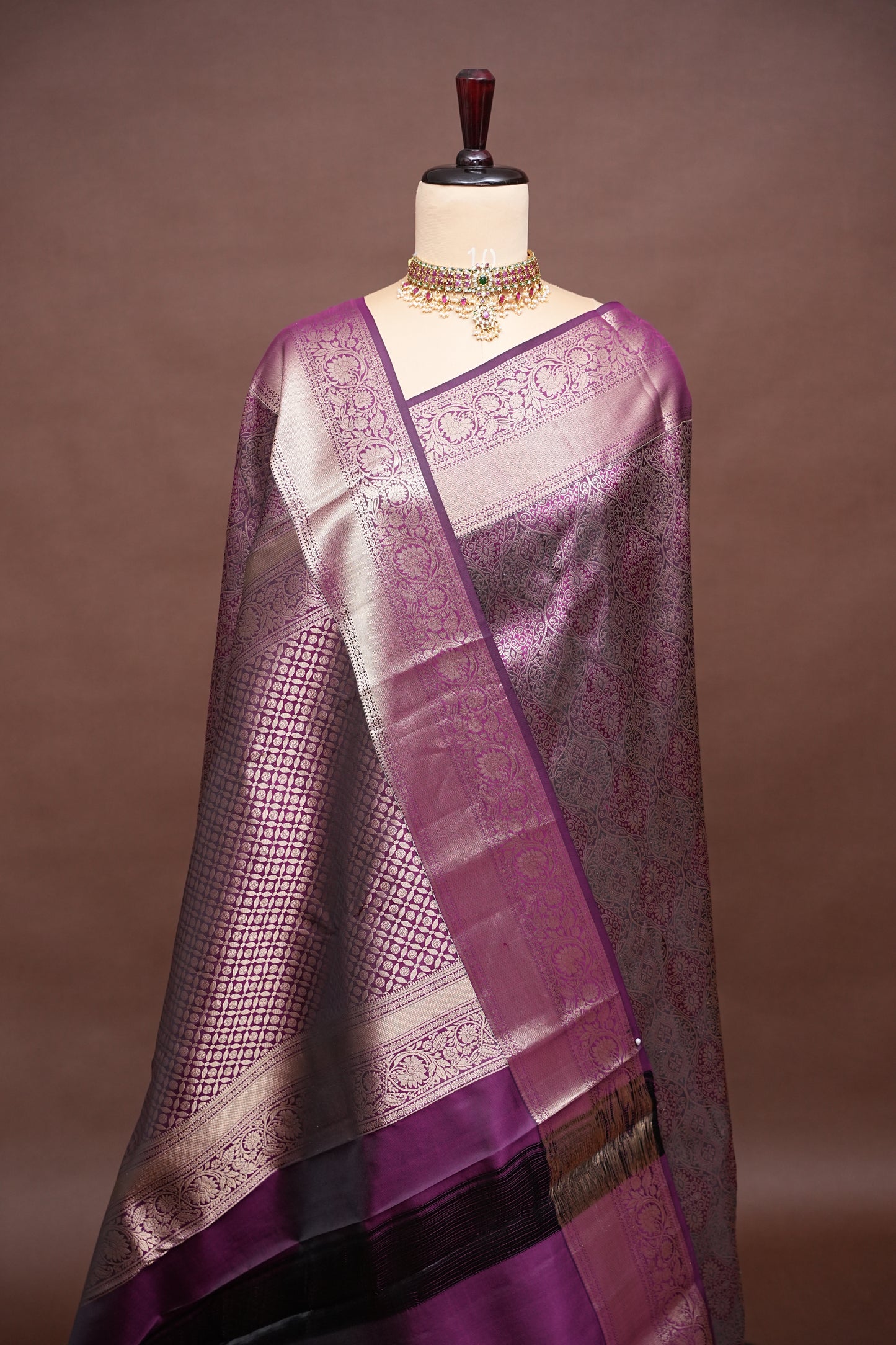 Mauve Purple Pure Kanchipuram Silk Saree with Gold Zari Weaving|Silk Mark Certified