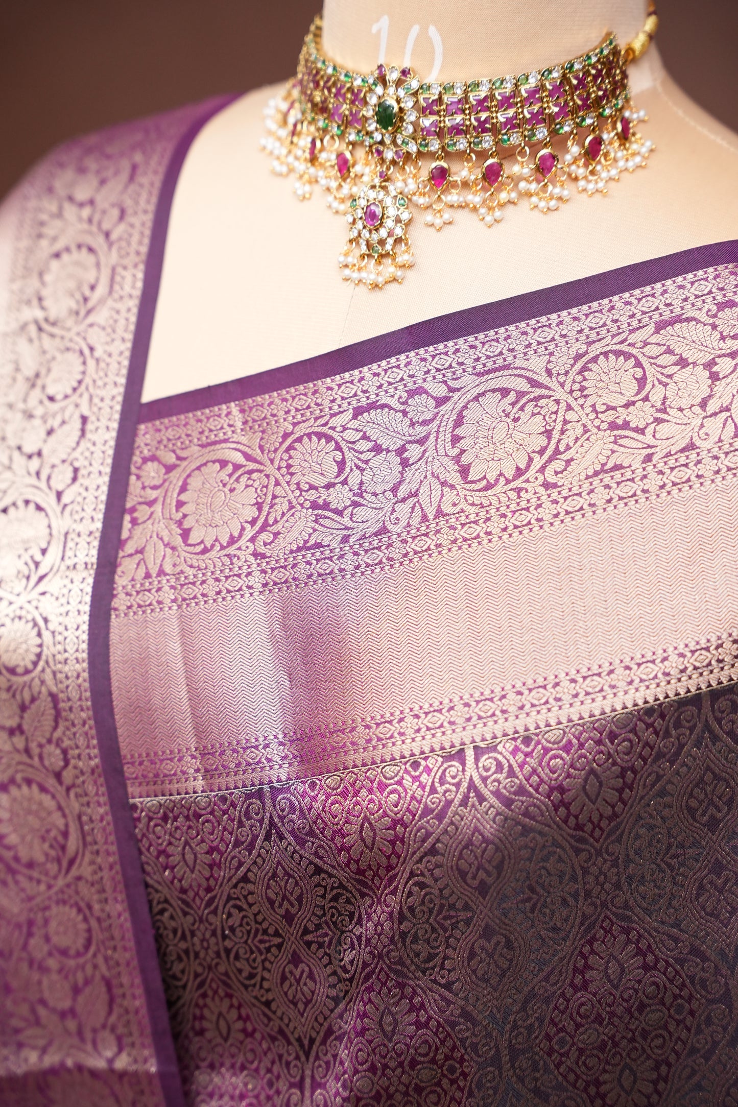 Mauve Purple Pure Kanchipuram Silk Saree with Gold Zari Weaving|Silk Mark Certified
