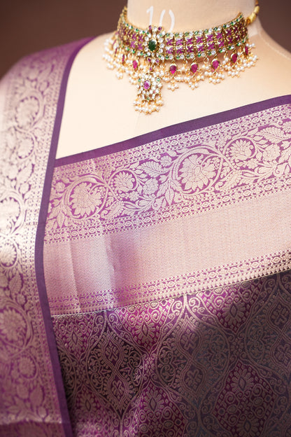 Mauve Purple Pure Kanchipuram Silk Saree with Gold Zari Weaving|Silk Mark Certified