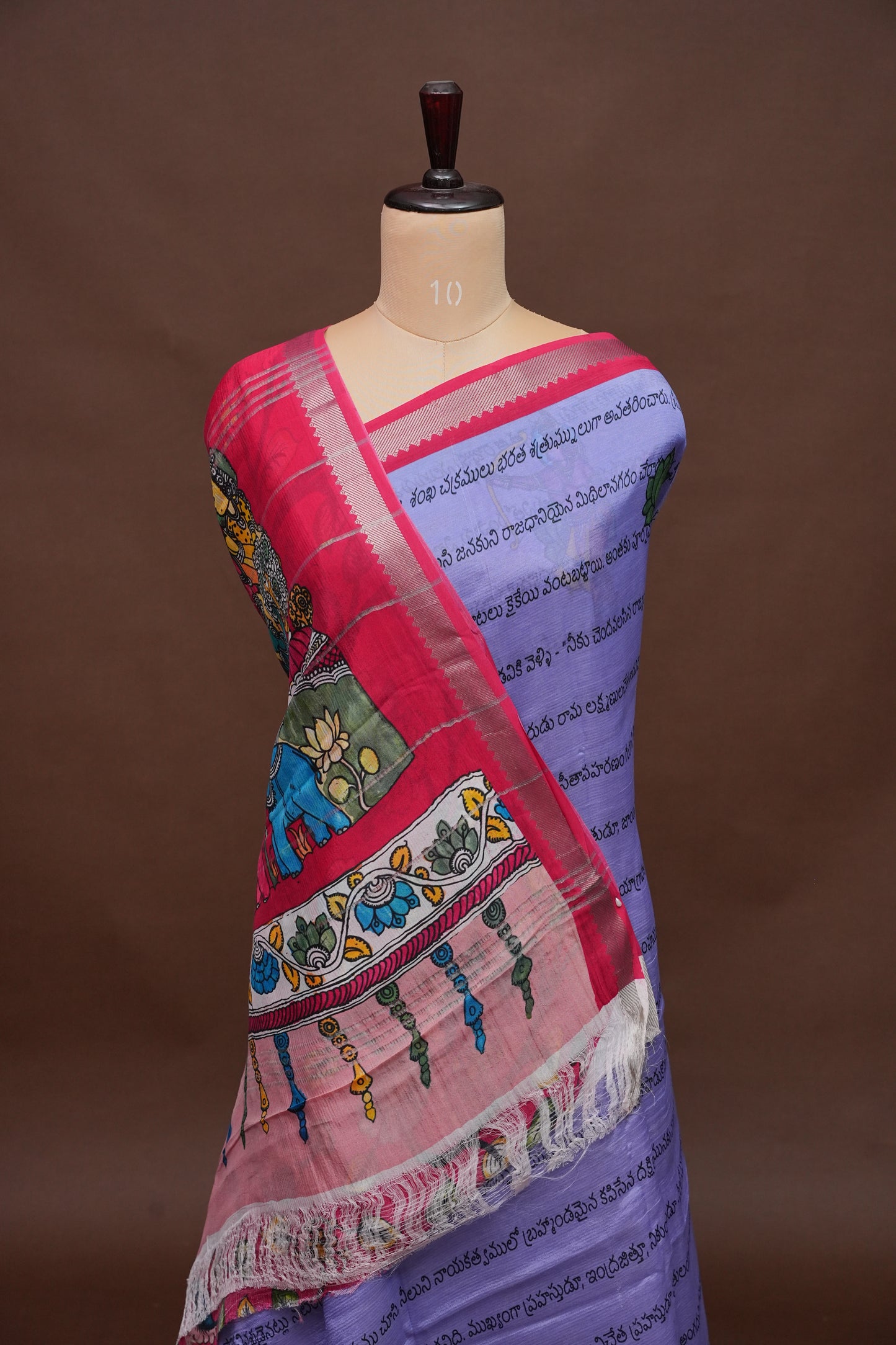 Mangalagiri Printed Silk Saree - Lavender & Rani Pink