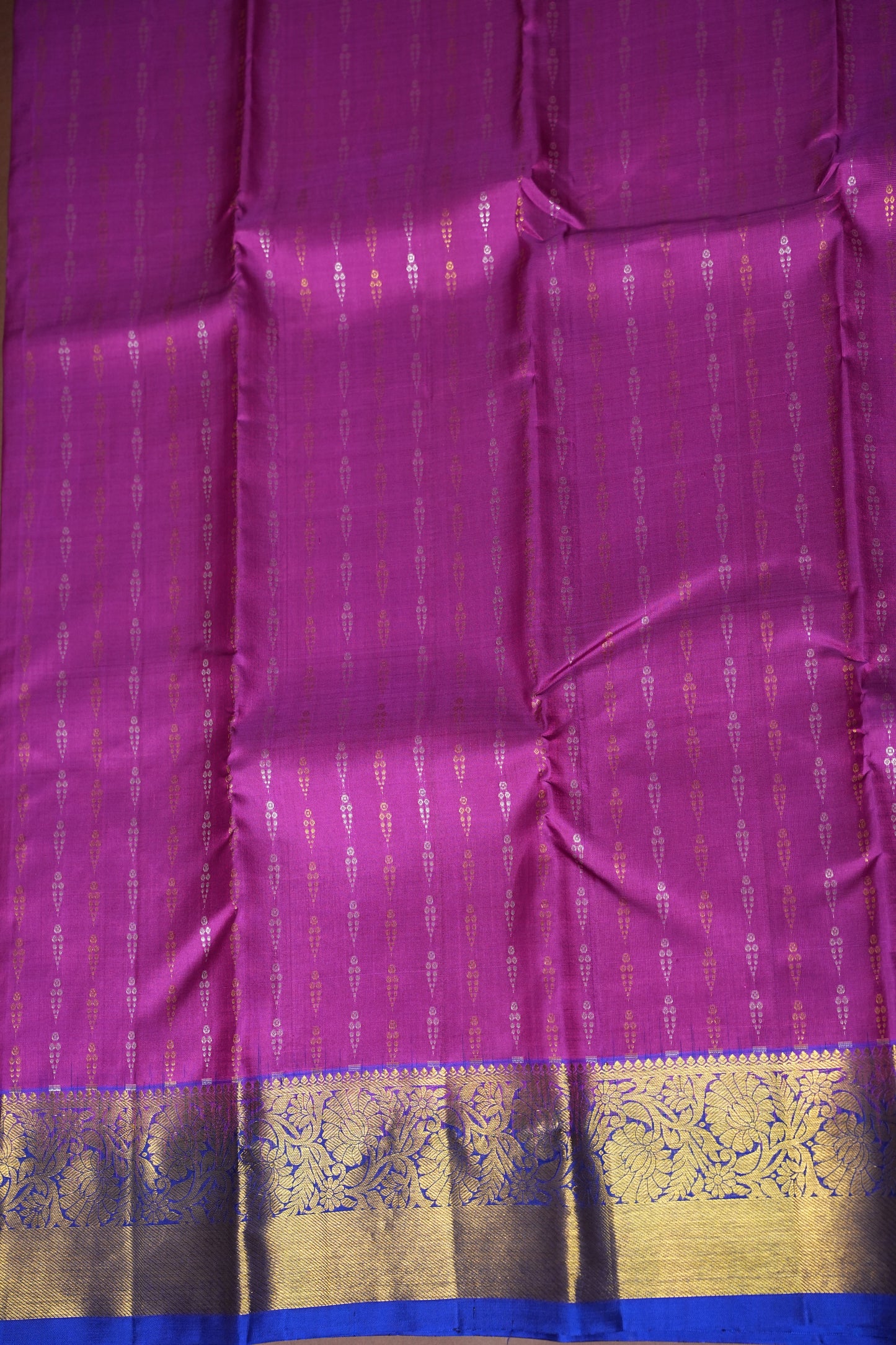 Royal Blue & Pink Pure Kanchipuram Silk Saree with Rich Gold Zari Border|Silk Mark Certified
