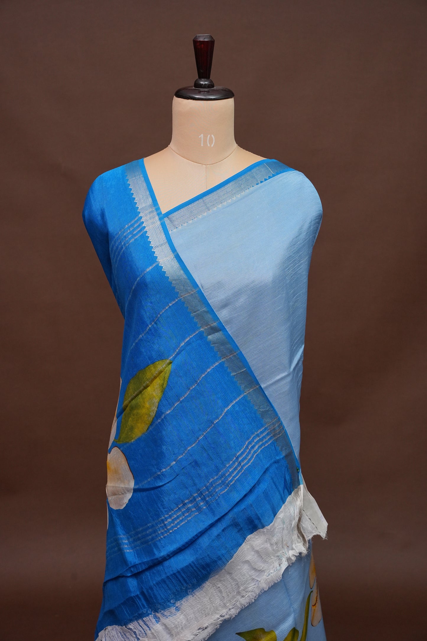 Mangalagiri Printed Silk Saree – Sky Blue & Dark Blue