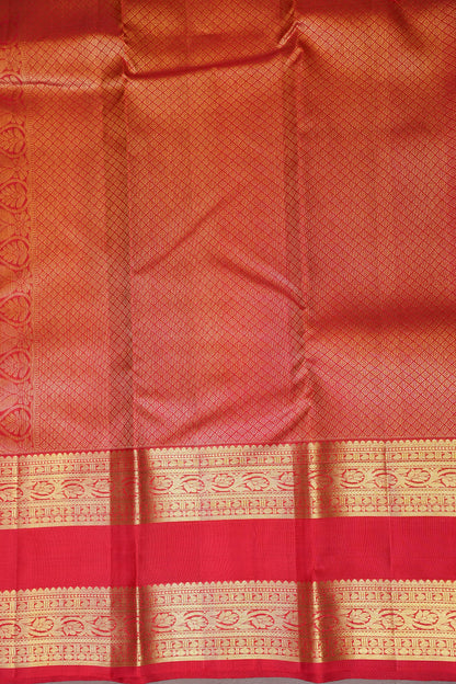 Green & Vermilion Red Pure Kanchivaram Silk Saree with Rich Gold Zari|Silk Mark Certified