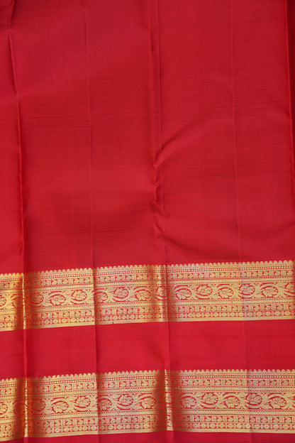 Green & Vermilion Red Pure Kanchivaram Silk Saree with Rich Gold Zari|Silk Mark Certified
