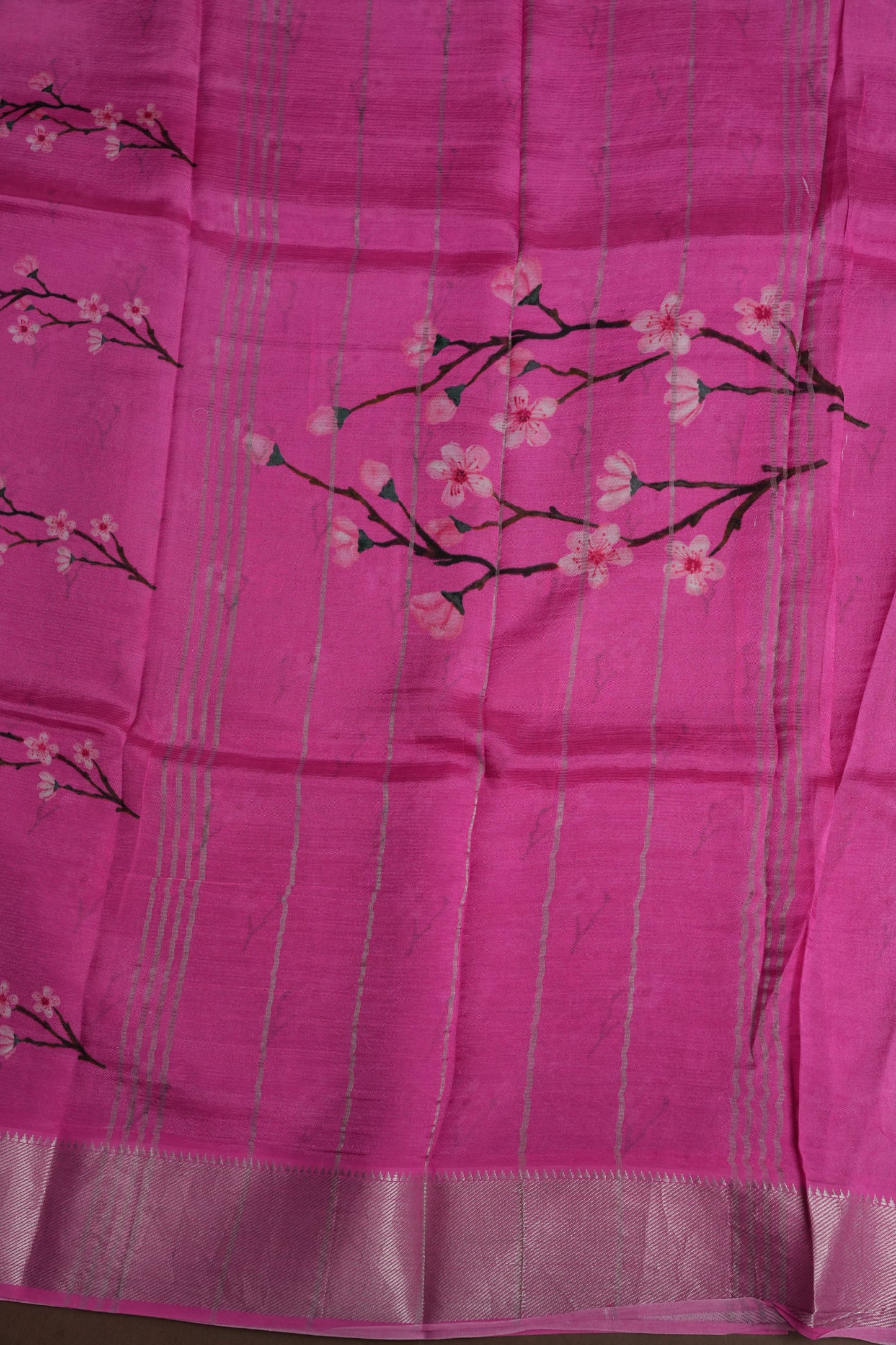 Mangalagiri Printed Silk Saree - Grey & Pink