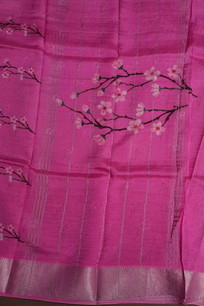 Mangalagiri Printed Silk Saree - Grey & Pink