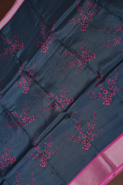 Mangalagiri Printed Silk Saree - Grey & Pink