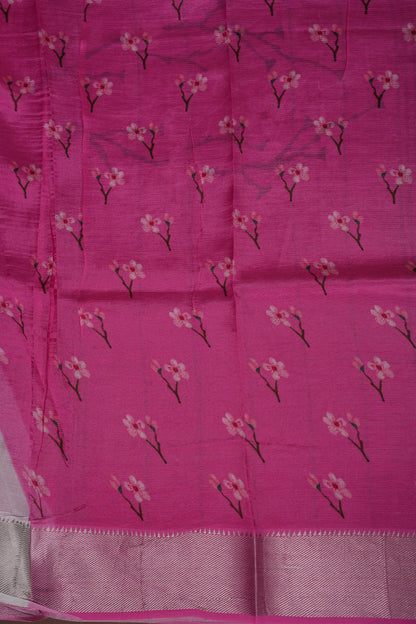 Mangalagiri Printed Silk Saree - Grey & Pink