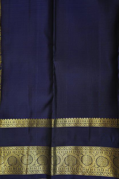 Silver Grey & Navy Blue Pure Kanchivaram Silk Saree with Rich Gold Zari Weaving|Silk Mark Certified
