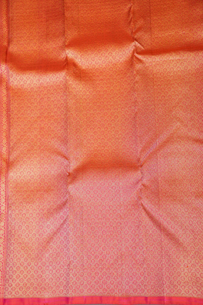 Emerald Green & Coral Pink Pure Kanchivaram Silk Saree with Gold Zari Pallu|Silk Mark Certified