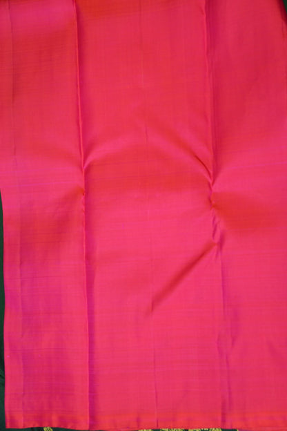 Emerald Green & Coral Pink Pure Kanchivaram Silk Saree with Gold Zari Pallu|Silk Mark Certified