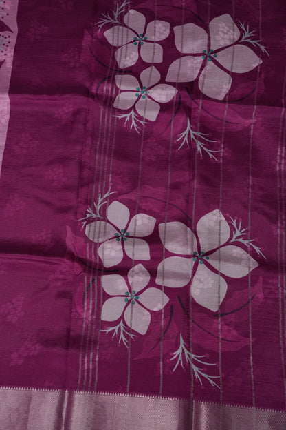 Mangalagiri Printed Silk Saree - Blush Pink & Wine Purple